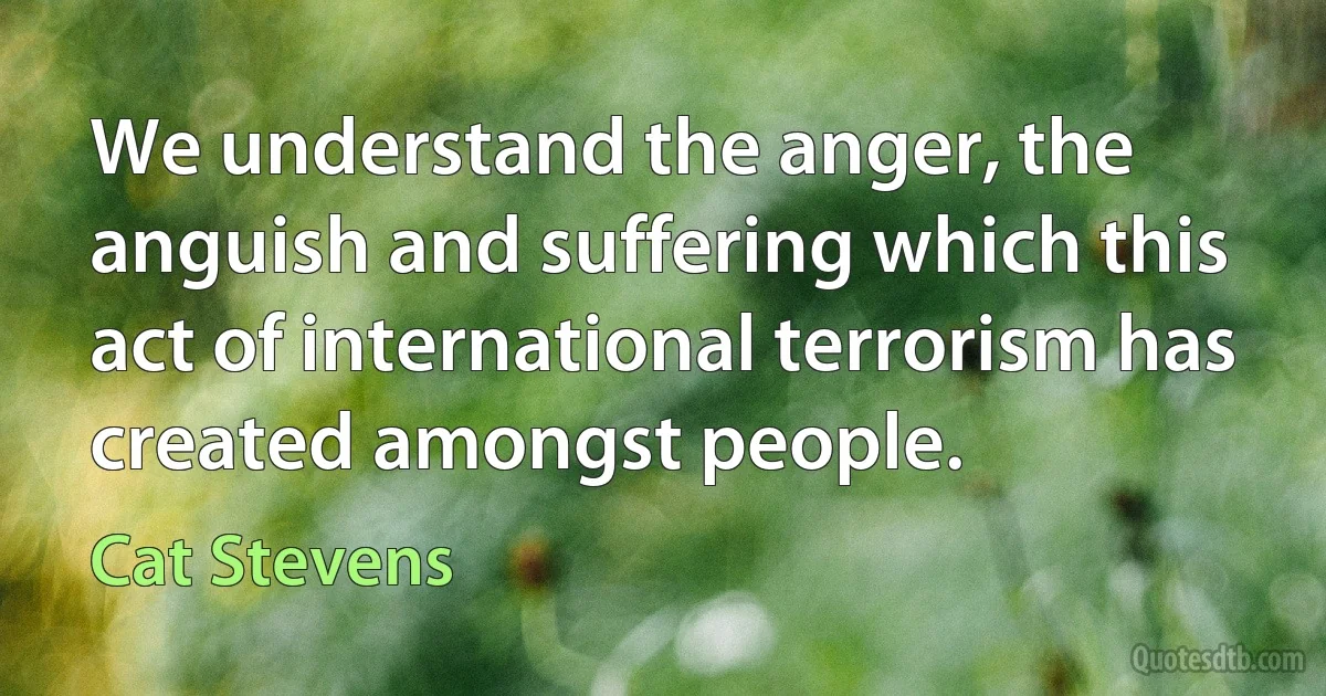 We understand the anger, the anguish and suffering which this act of international terrorism has created amongst people. (Cat Stevens)