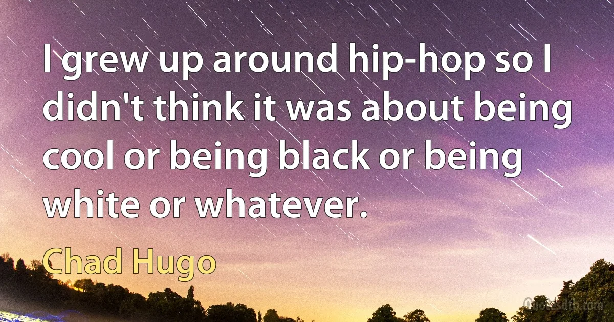 I grew up around hip-hop so I didn't think it was about being cool or being black or being white or whatever. (Chad Hugo)