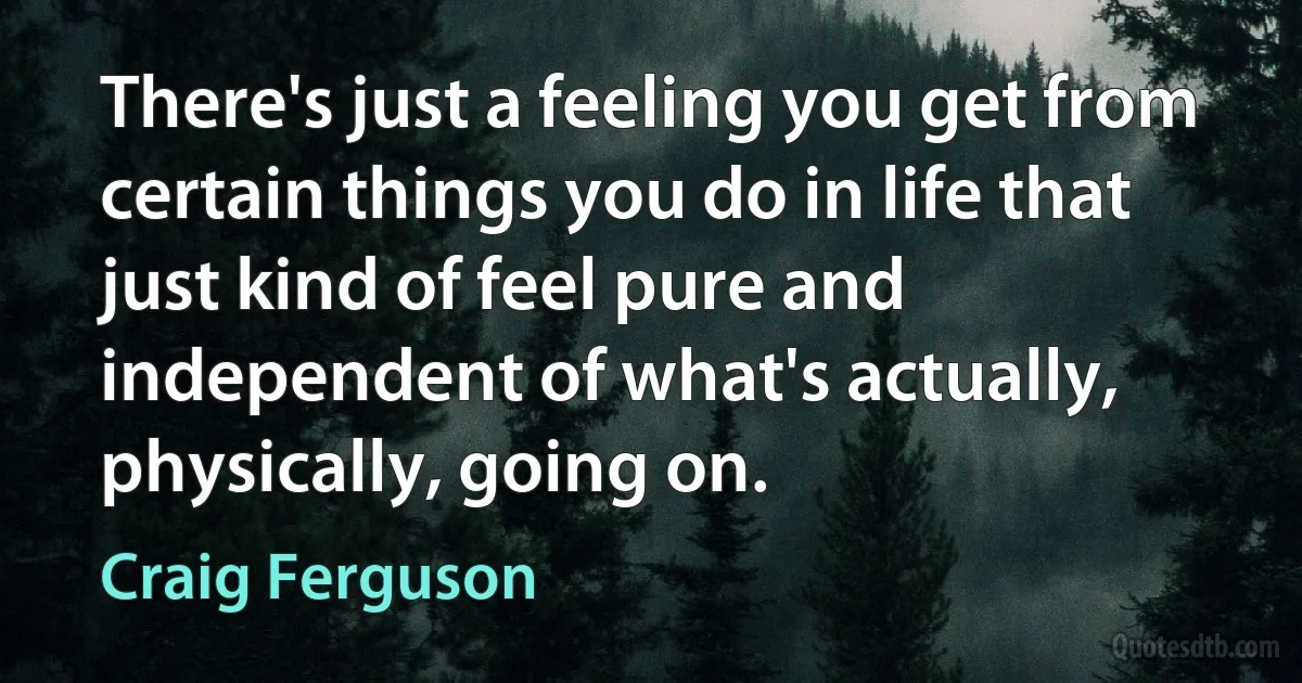 There's just a feeling you get from certain things you do in life that just kind of feel pure and independent of what's actually, physically, going on. (Craig Ferguson)