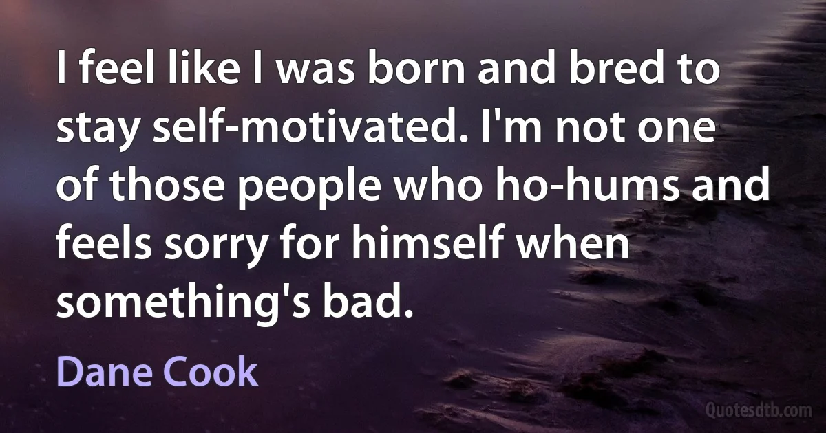 I feel like I was born and bred to stay self-motivated. I'm not one of those people who ho-hums and feels sorry for himself when something's bad. (Dane Cook)