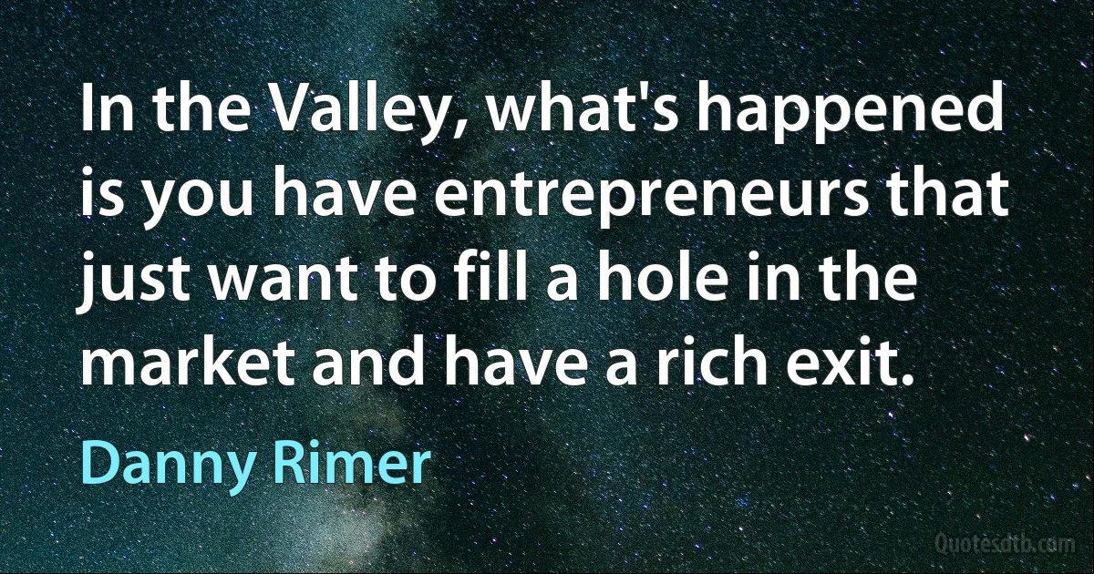 In the Valley, what's happened is you have entrepreneurs that just want to fill a hole in the market and have a rich exit. (Danny Rimer)