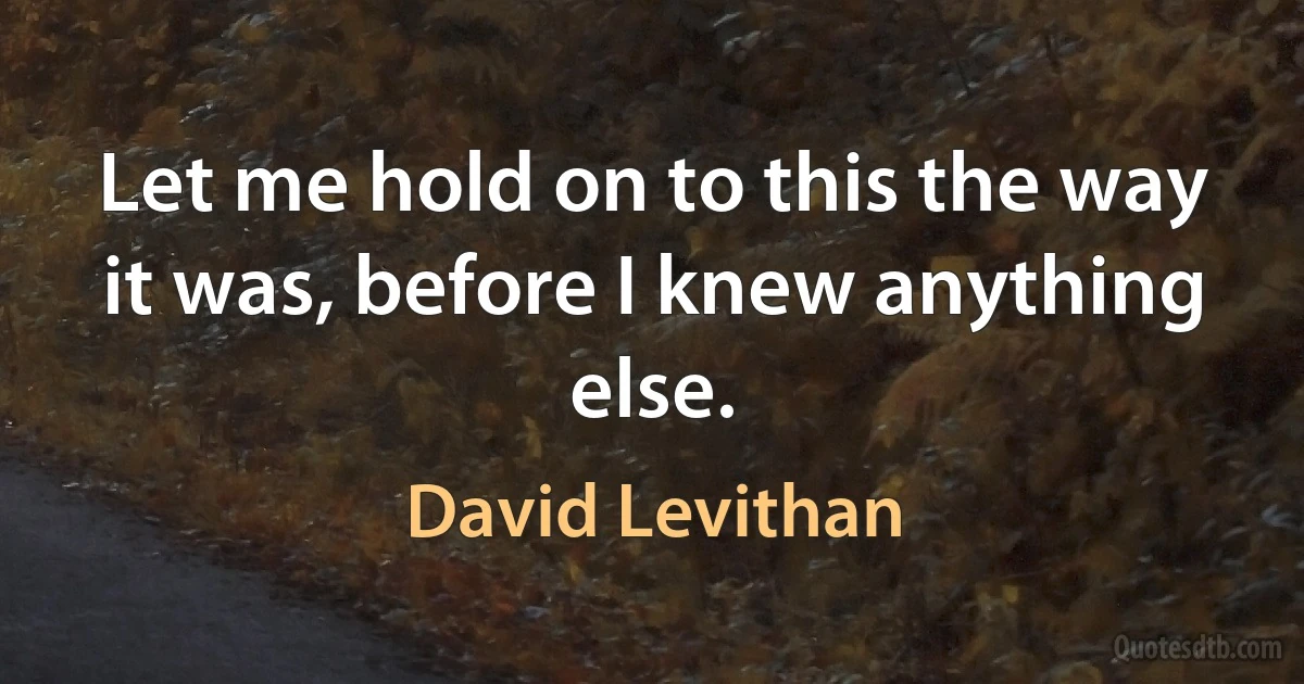 Let me hold on to this the way it was, before I knew anything else. (David Levithan)