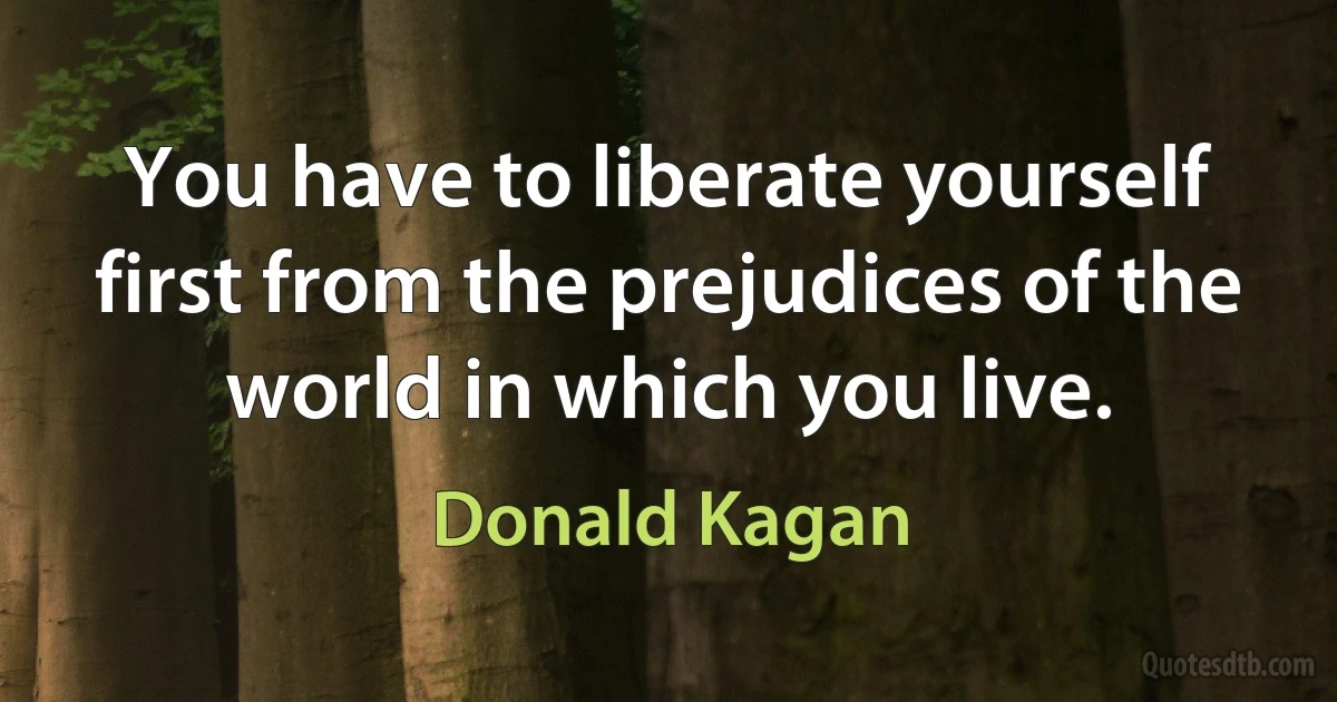 You have to liberate yourself first from the prejudices of the world in which you live. (Donald Kagan)