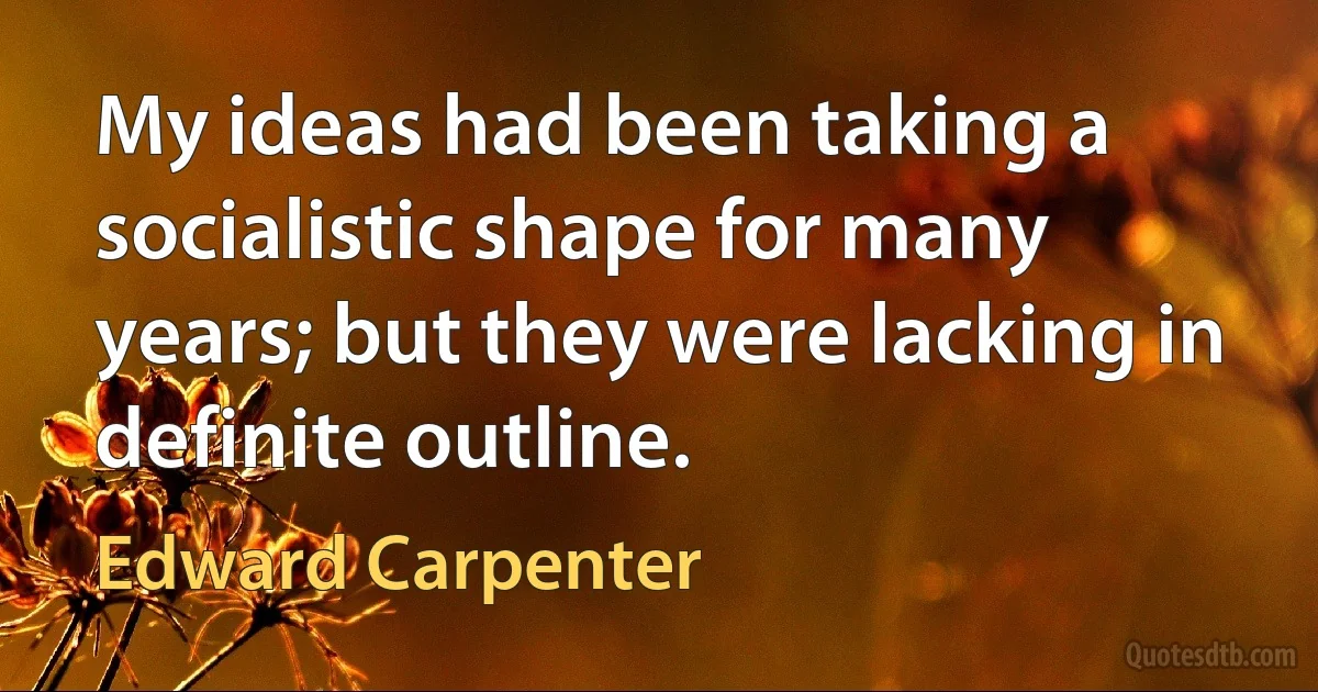 My ideas had been taking a socialistic shape for many years; but they were lacking in definite outline. (Edward Carpenter)