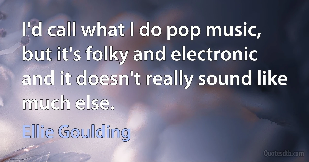 I'd call what I do pop music, but it's folky and electronic and it doesn't really sound like much else. (Ellie Goulding)