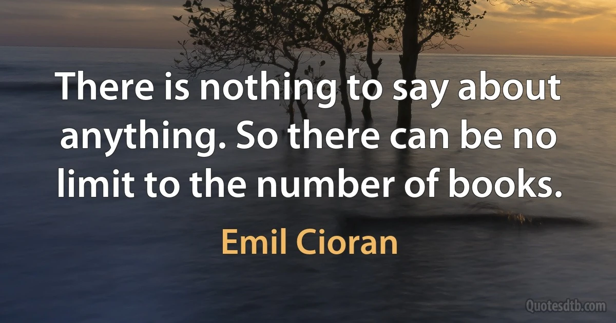 There is nothing to say about anything. So there can be no limit to the number of books. (Emil Cioran)