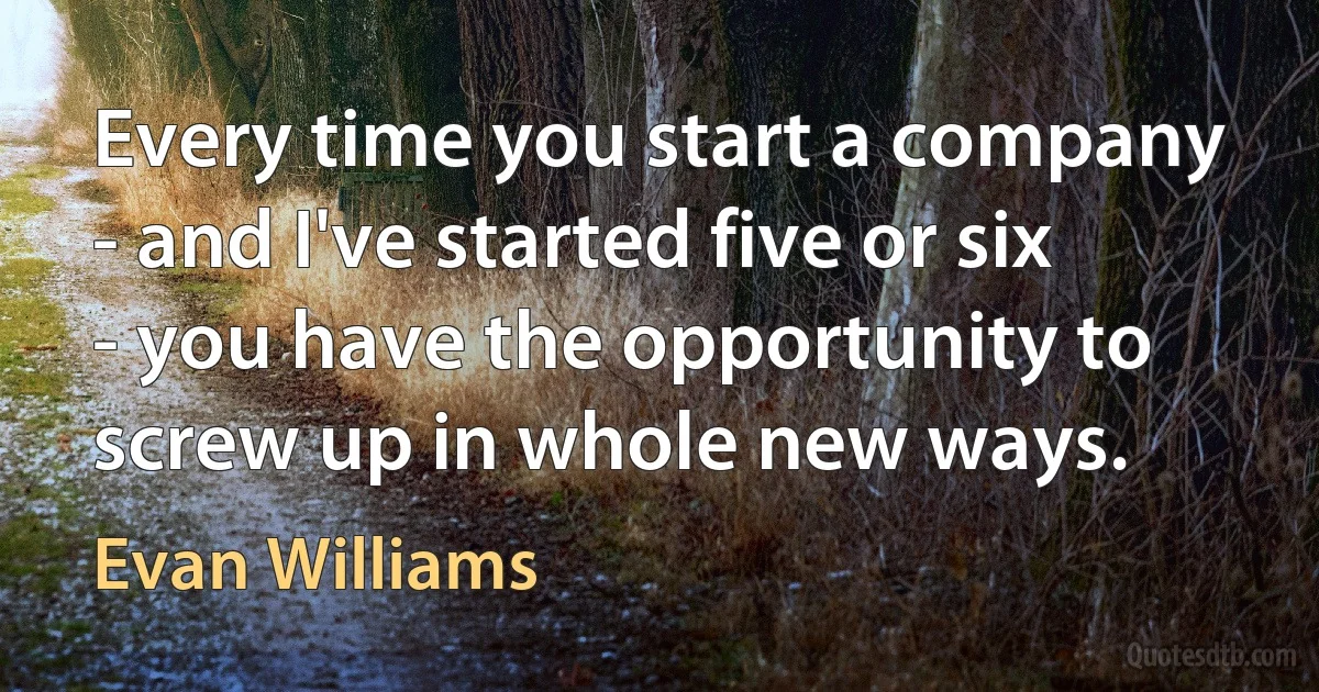 Every time you start a company - and I've started five or six - you have the opportunity to screw up in whole new ways. (Evan Williams)