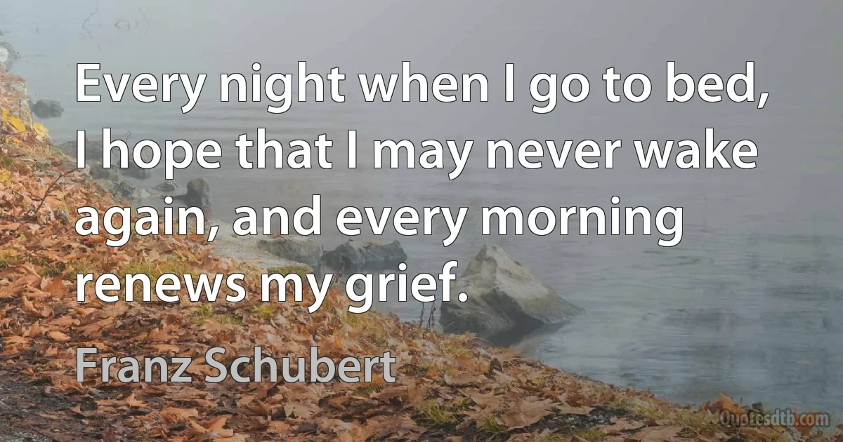 Every night when I go to bed, I hope that I may never wake again, and every morning renews my grief. (Franz Schubert)