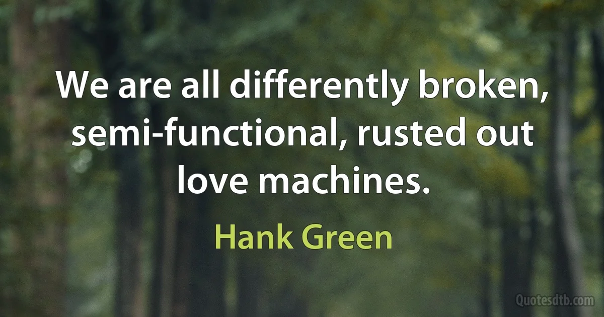 We are all differently broken, semi-functional, rusted out love machines. (Hank Green)