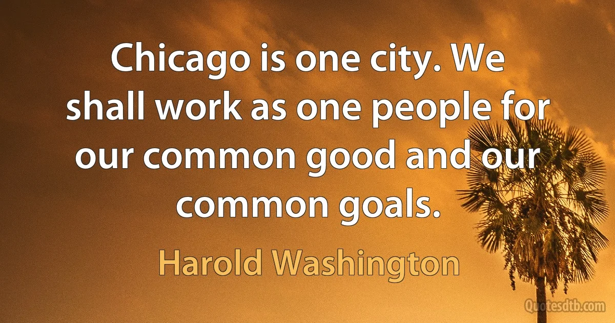 Chicago is one city. We shall work as one people for our common good and our common goals. (Harold Washington)