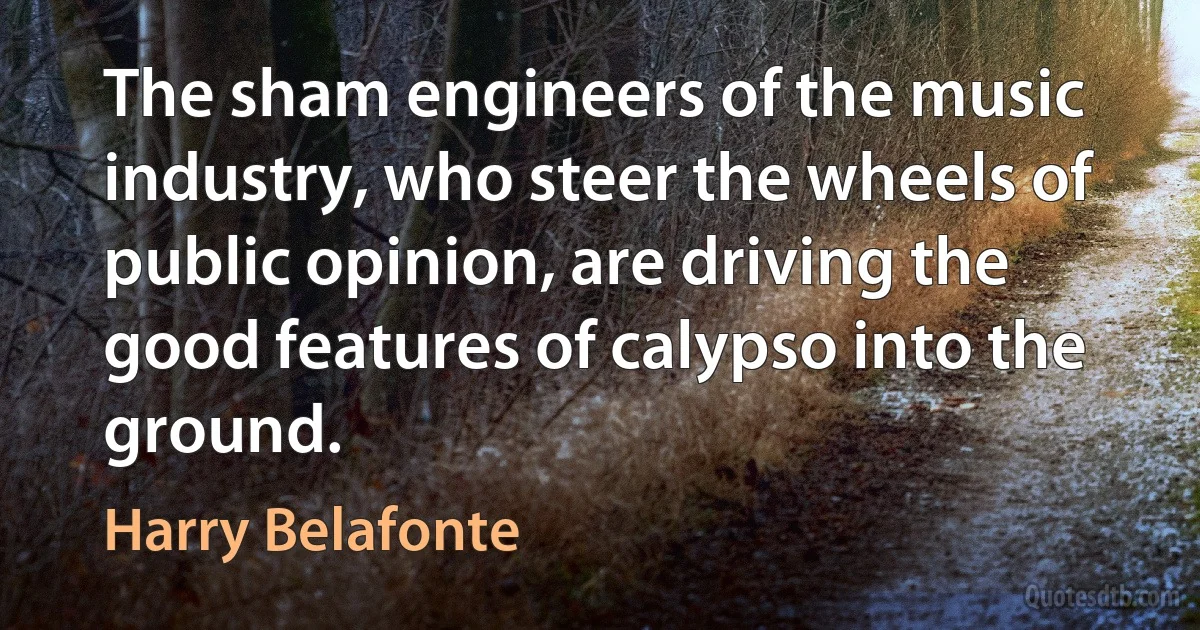 The sham engineers of the music industry, who steer the wheels of public opinion, are driving the good features of calypso into the ground. (Harry Belafonte)