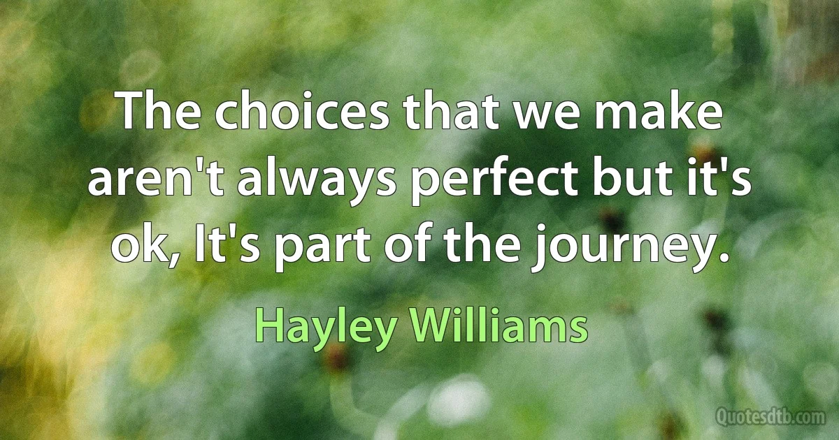 The choices that we make aren't always perfect but it's ok, It's part of the journey. (Hayley Williams)