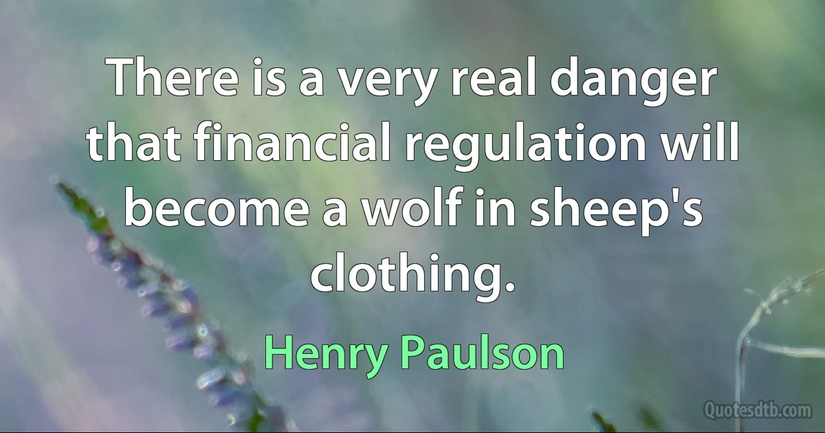 There is a very real danger that financial regulation will become a wolf in sheep's clothing. (Henry Paulson)