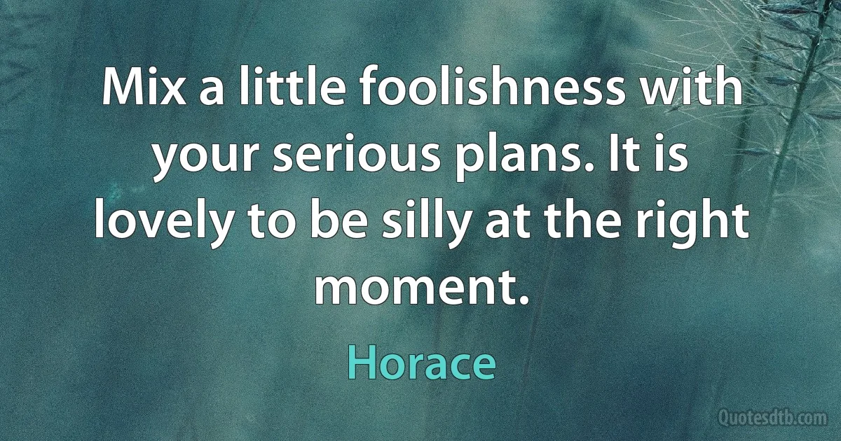 Mix a little foolishness with your serious plans. It is lovely to be silly at the right moment. (Horace)