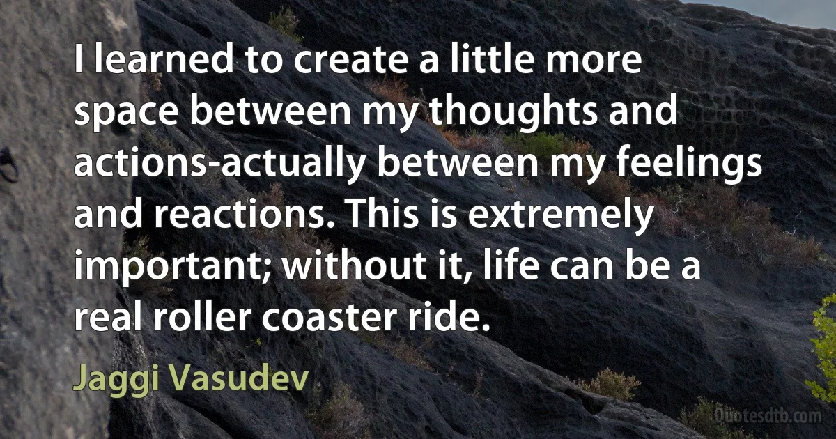 I learned to create a little more space between my thoughts and actions-actually between my feelings and reactions. This is extremely important; without it, life can be a real roller coaster ride. (Jaggi Vasudev)