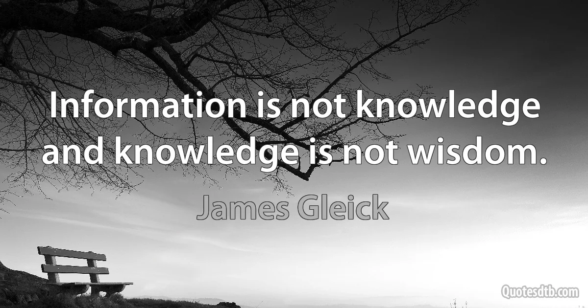 Information is not knowledge and knowledge is not wisdom. (James Gleick)