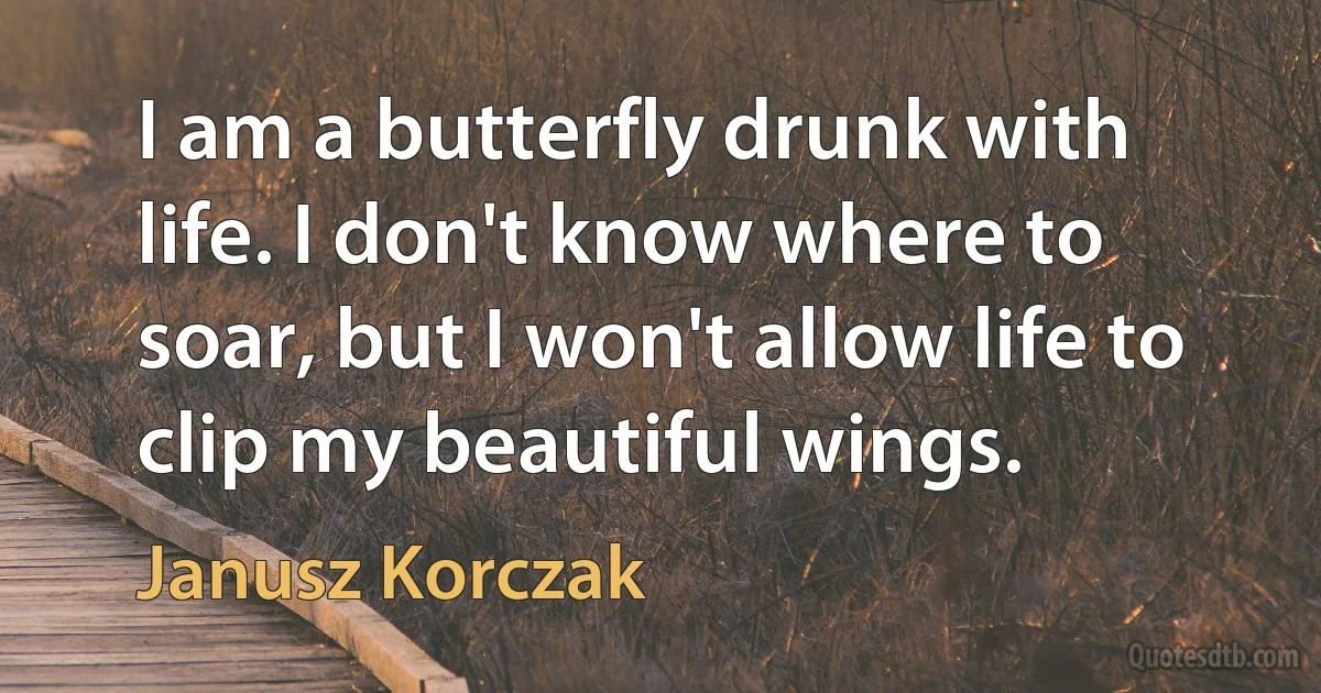 I am a butterfly drunk with life. I don't know where to soar, but I won't allow life to clip my beautiful wings. (Janusz Korczak)