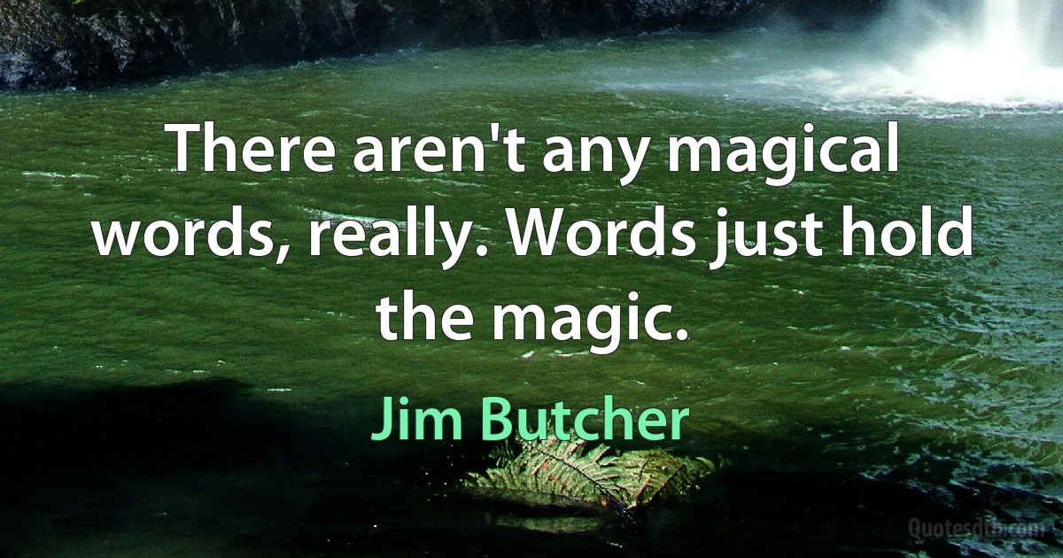 There aren't any magical words, really. Words just hold the magic. (Jim Butcher)