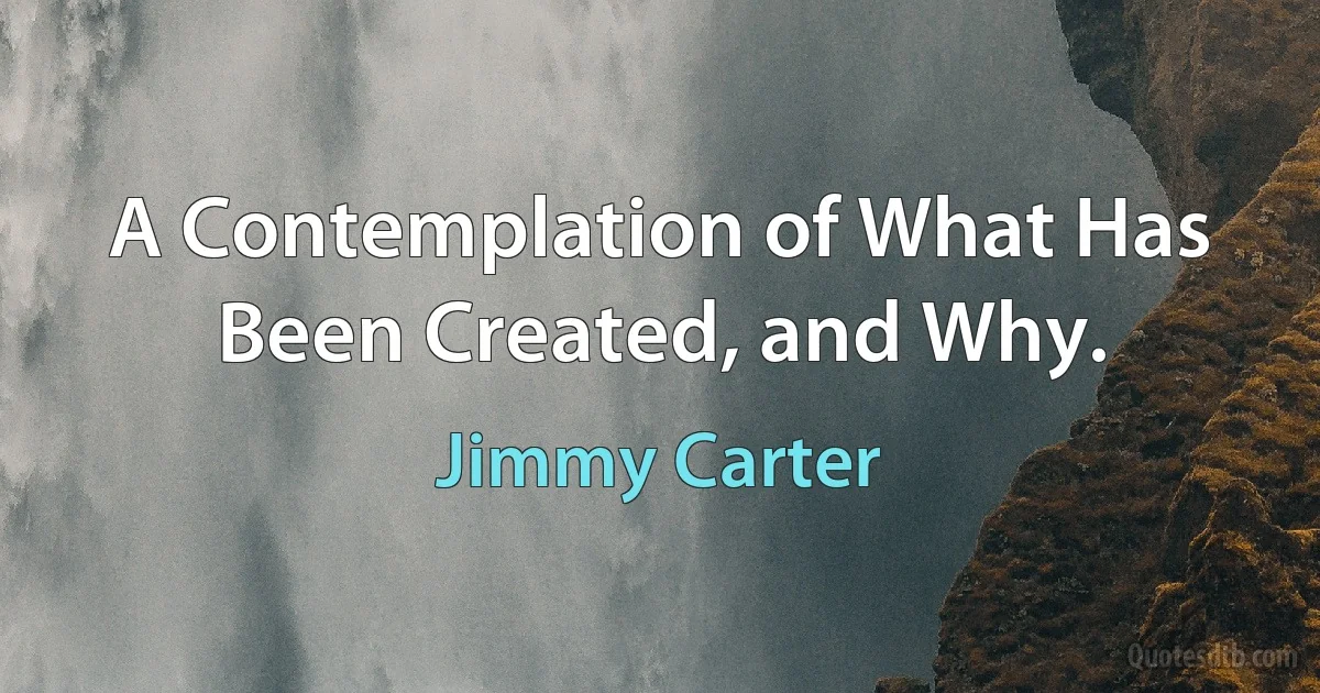 A Contemplation of What Has Been Created, and Why. (Jimmy Carter)