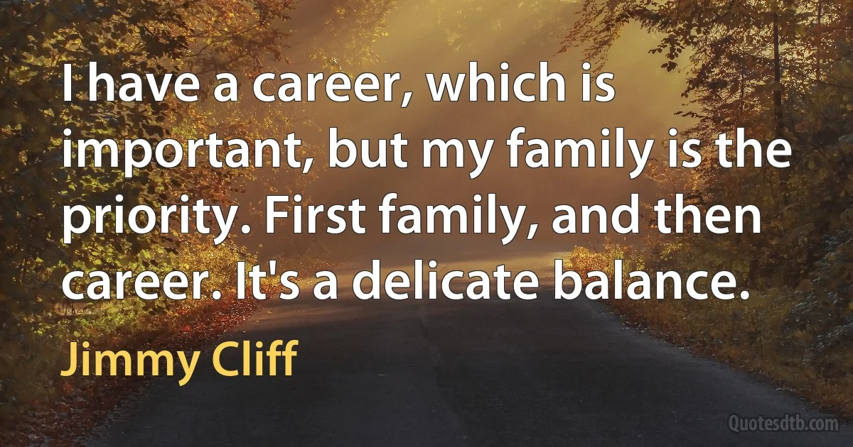 I have a career, which is important, but my family is the priority. First family, and then career. It's a delicate balance. (Jimmy Cliff)