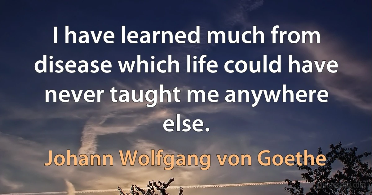 I have learned much from disease which life could have never taught me anywhere else. (Johann Wolfgang von Goethe)