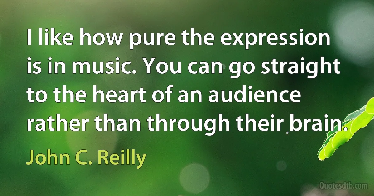 I like how pure the expression is in music. You can go straight to the heart of an audience rather than through their brain. (John C. Reilly)