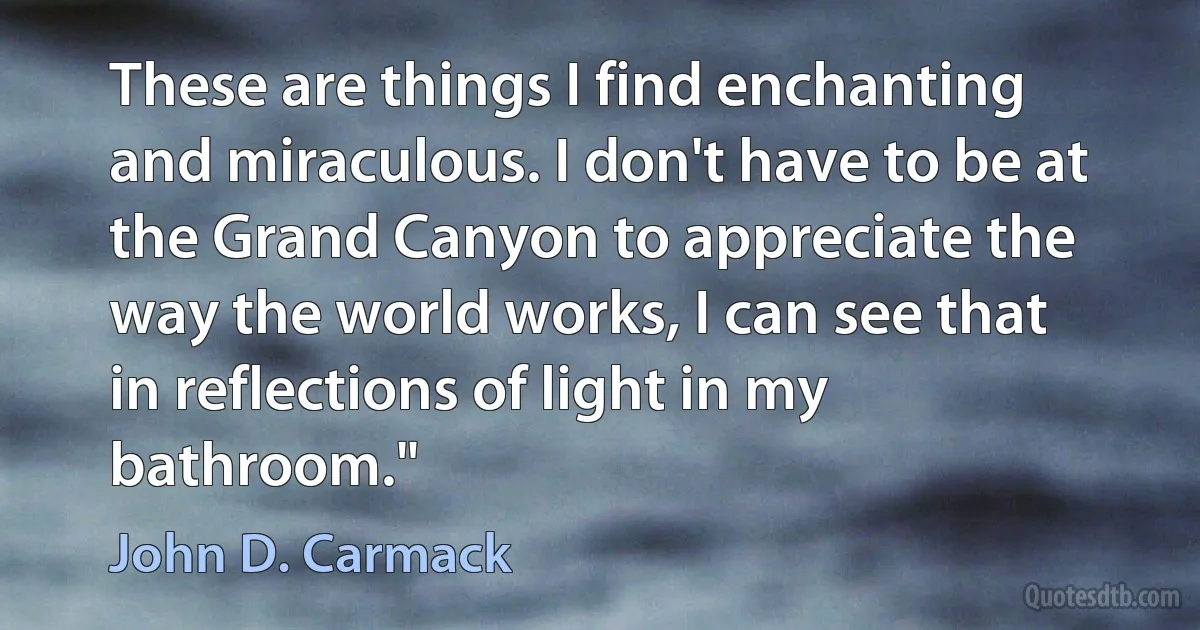 These are things I find enchanting and miraculous. I don't have to be at the Grand Canyon to appreciate the way the world works, I can see that in reflections of light in my bathroom." (John D. Carmack)