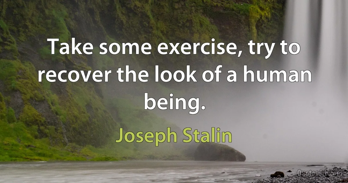 Take some exercise, try to recover the look of a human being. (Joseph Stalin)