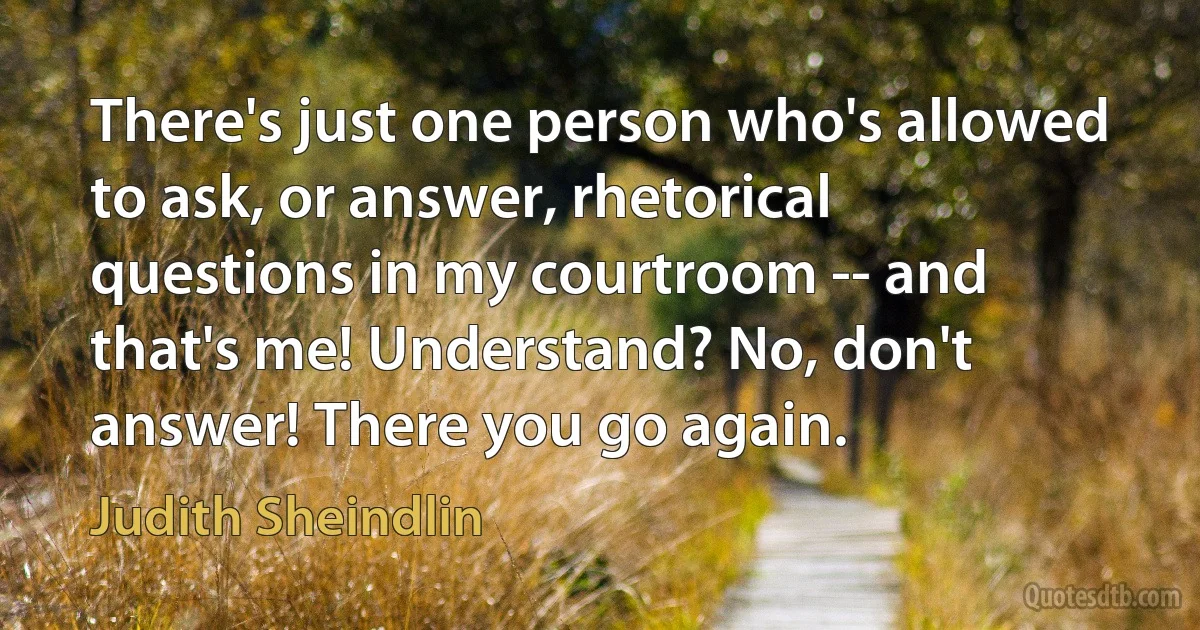 There's just one person who's allowed to ask, or answer, rhetorical questions in my courtroom -- and that's me! Understand? No, don't answer! There you go again. (Judith Sheindlin)