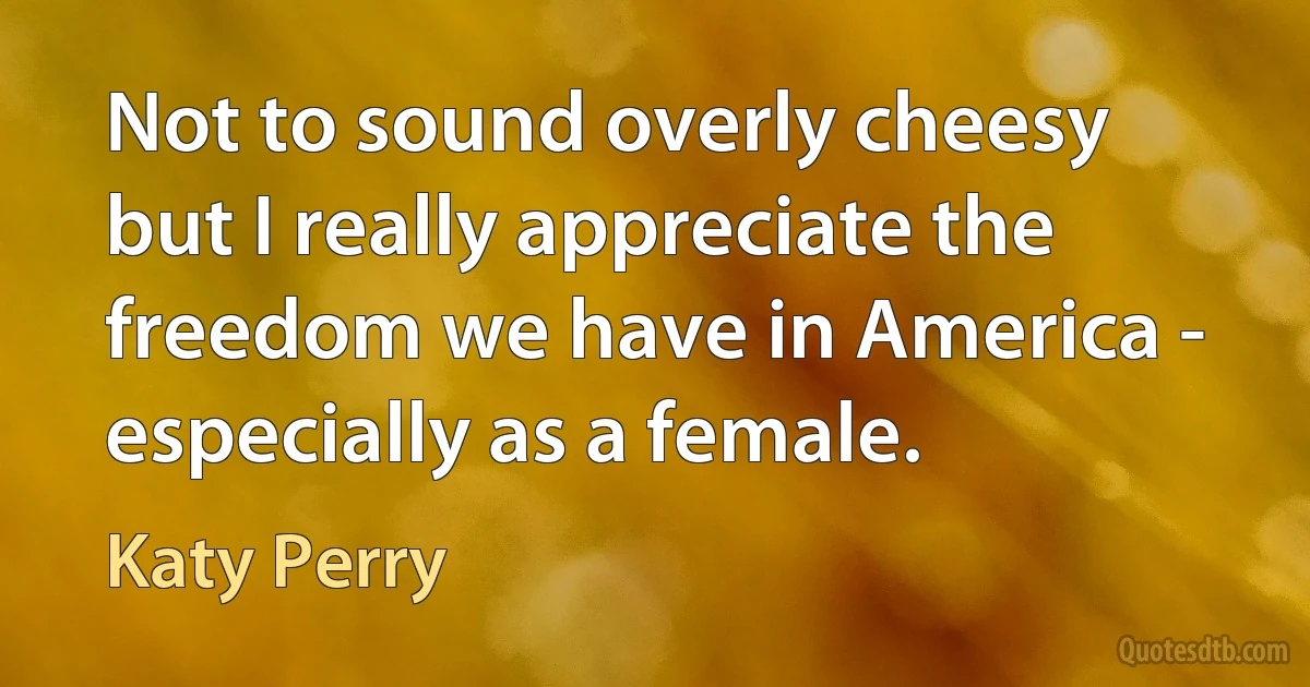 Not to sound overly cheesy but I really appreciate the freedom we have in America - especially as a female. (Katy Perry)