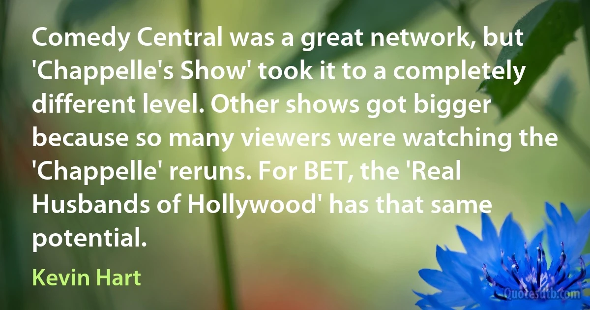 Comedy Central was a great network, but 'Chappelle's Show' took it to a completely different level. Other shows got bigger because so many viewers were watching the 'Chappelle' reruns. For BET, the 'Real Husbands of Hollywood' has that same potential. (Kevin Hart)