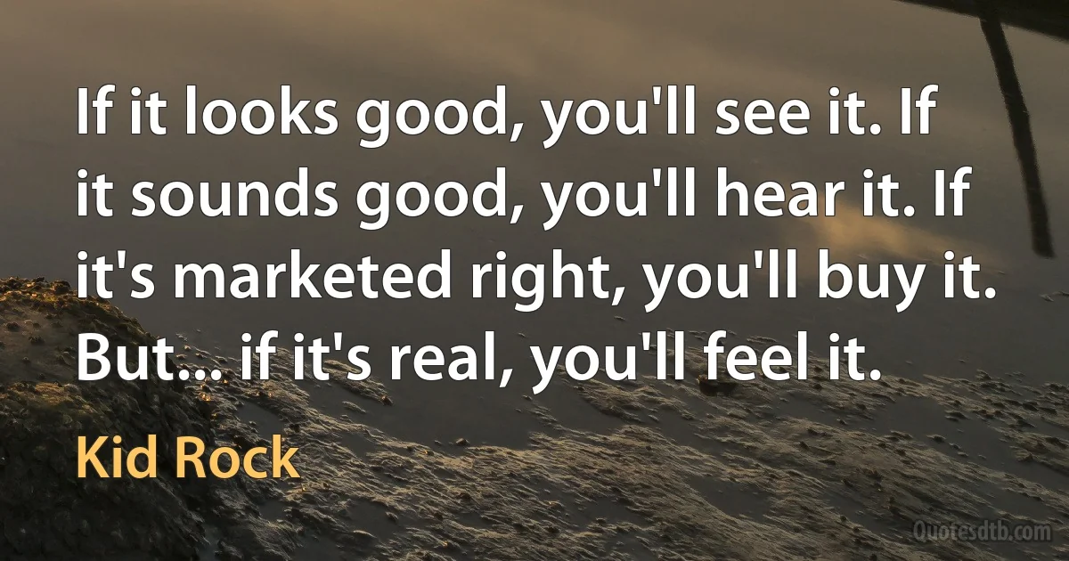 If it looks good, you'll see it. If it sounds good, you'll hear it. If it's marketed right, you'll buy it. But... if it's real, you'll feel it. (Kid Rock)