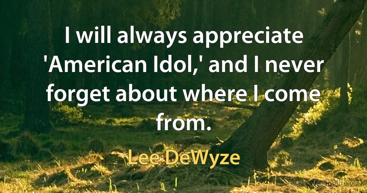 I will always appreciate 'American Idol,' and I never forget about where I come from. (Lee DeWyze)