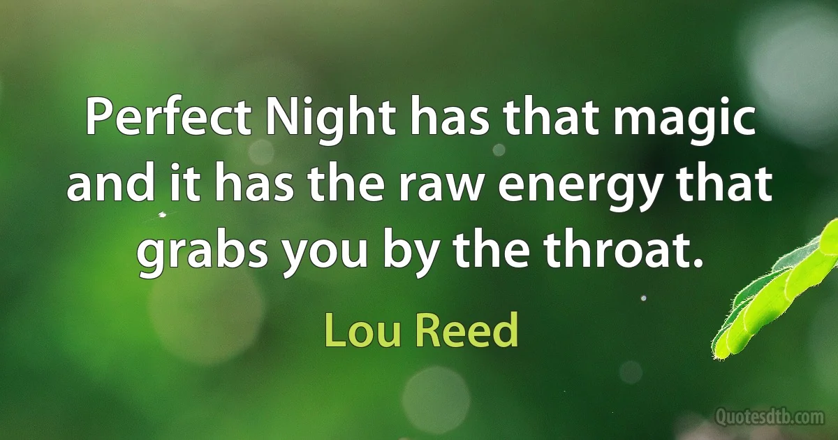 Perfect Night has that magic and it has the raw energy that grabs you by the throat. (Lou Reed)