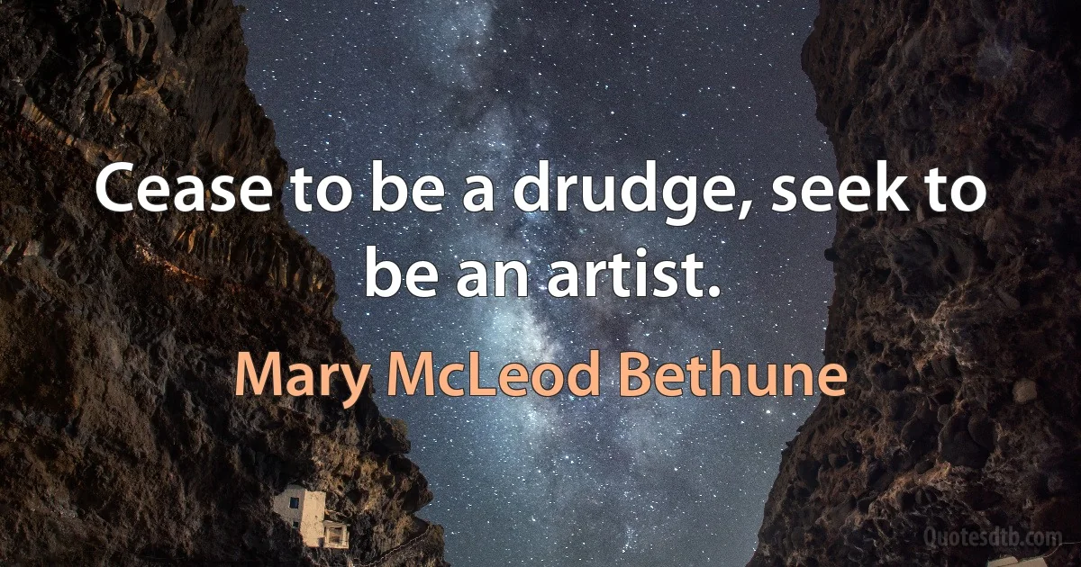 Cease to be a drudge, seek to be an artist. (Mary McLeod Bethune)