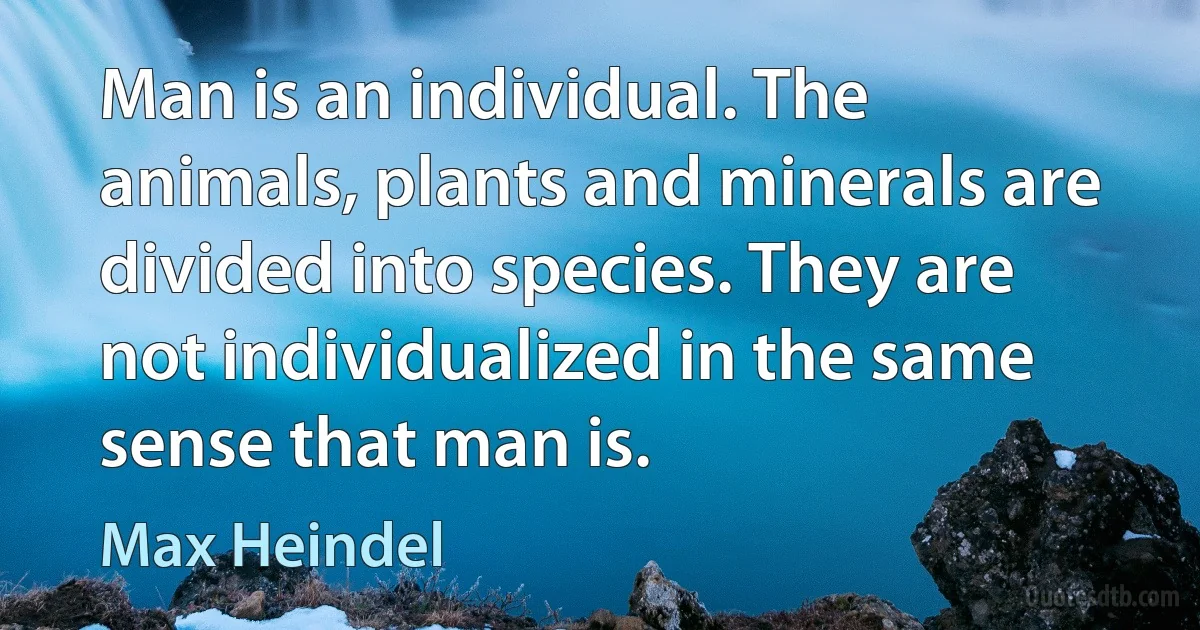 Man is an individual. The animals, plants and minerals are divided into species. They are not individualized in the same sense that man is. (Max Heindel)