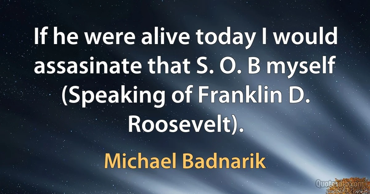 If he were alive today I would assasinate that S. O. B myself (Speaking of Franklin D. Roosevelt). (Michael Badnarik)