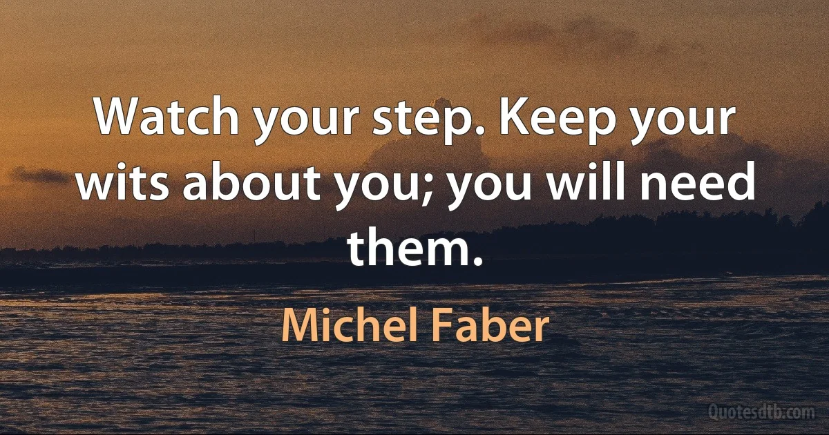 Watch your step. Keep your wits about you; you will need them. (Michel Faber)