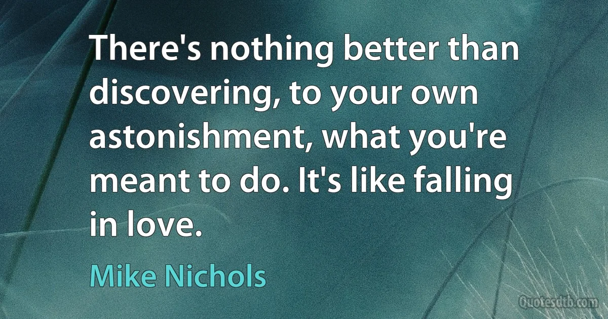 There's nothing better than discovering, to your own astonishment, what you're meant to do. It's like falling in love. (Mike Nichols)