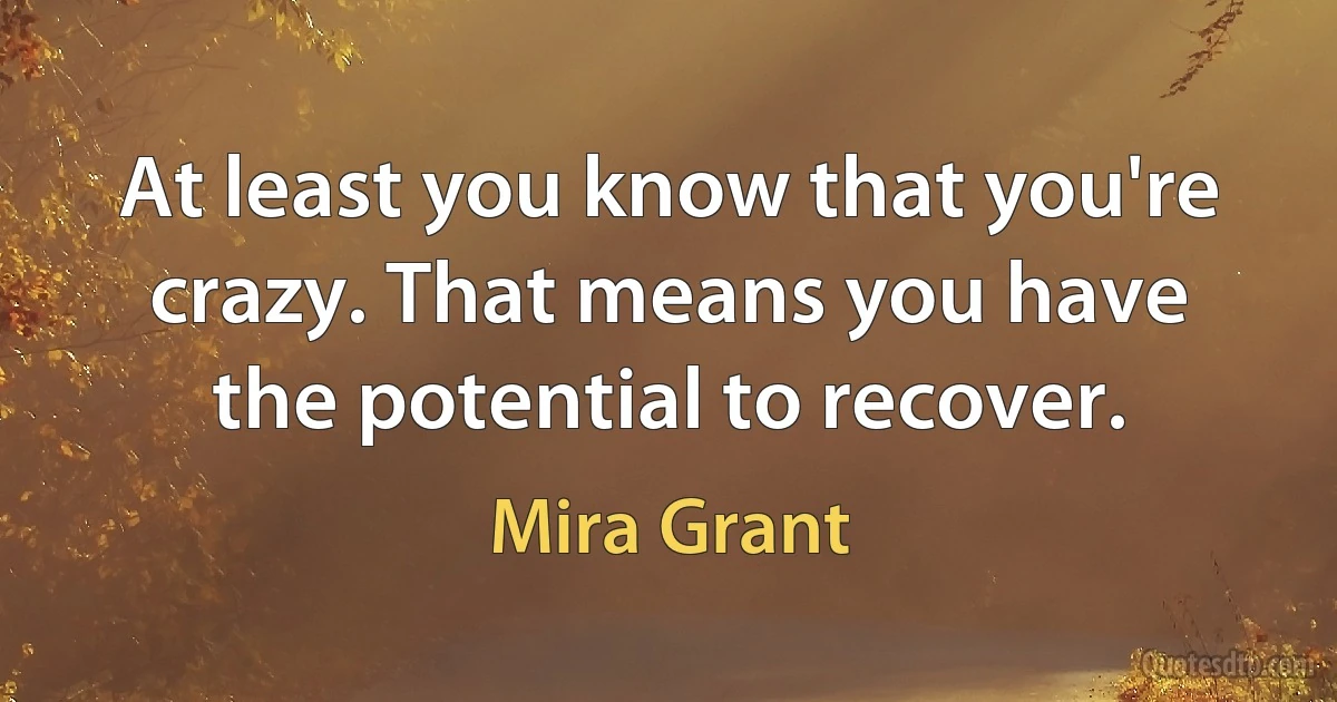 At least you know that you're crazy. That means you have the potential to recover. (Mira Grant)