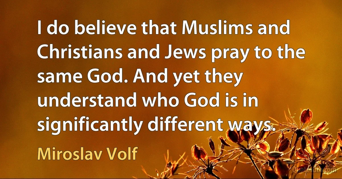 I do believe that Muslims and Christians and Jews pray to the same God. And yet they understand who God is in significantly different ways. (Miroslav Volf)