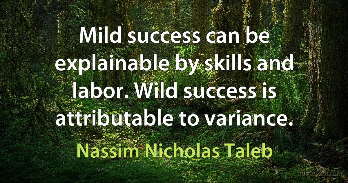 Mild success can be explainable by skills and labor. Wild success is attributable to variance. (Nassim Nicholas Taleb)