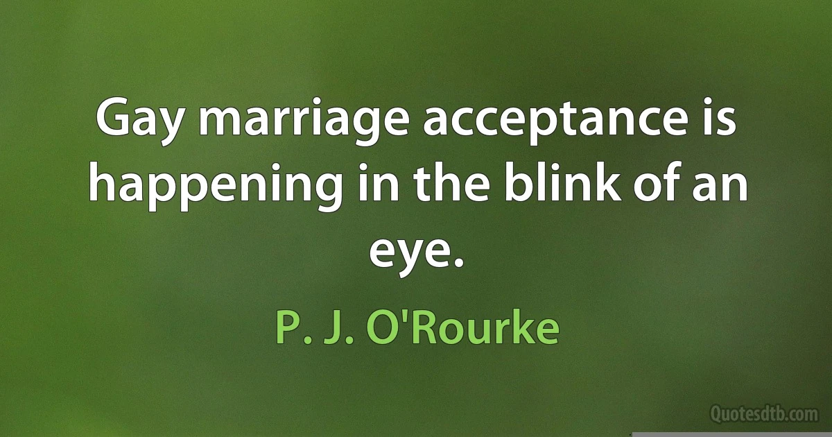 Gay marriage acceptance is happening in the blink of an eye. (P. J. O'Rourke)