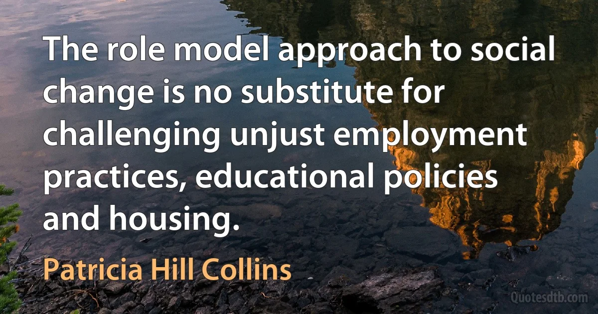 The role model approach to social change is no substitute for challenging unjust employment practices, educational policies and housing. (Patricia Hill Collins)