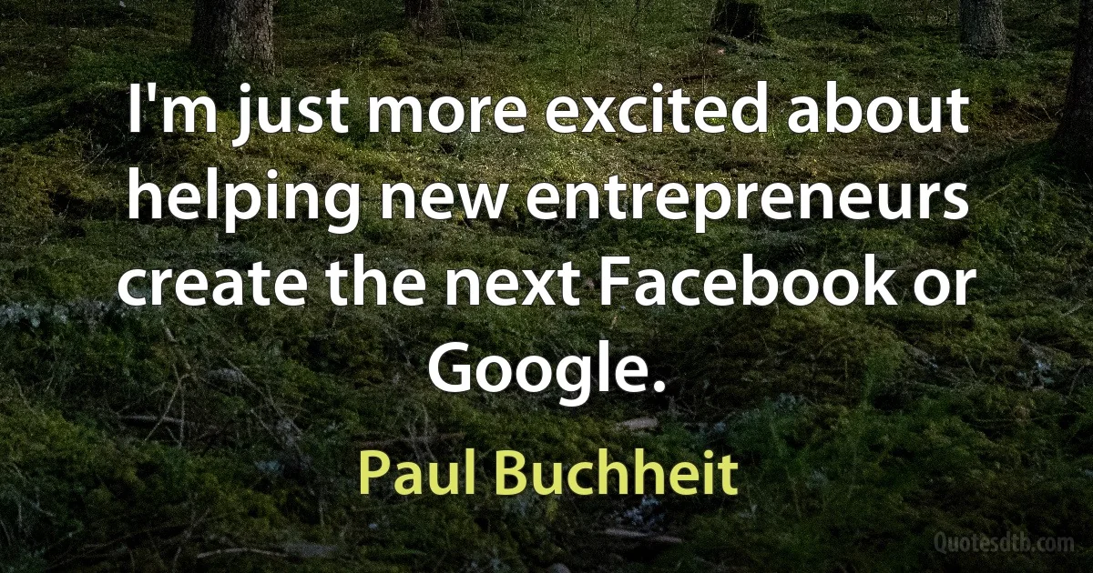 I'm just more excited about helping new entrepreneurs create the next Facebook or Google. (Paul Buchheit)