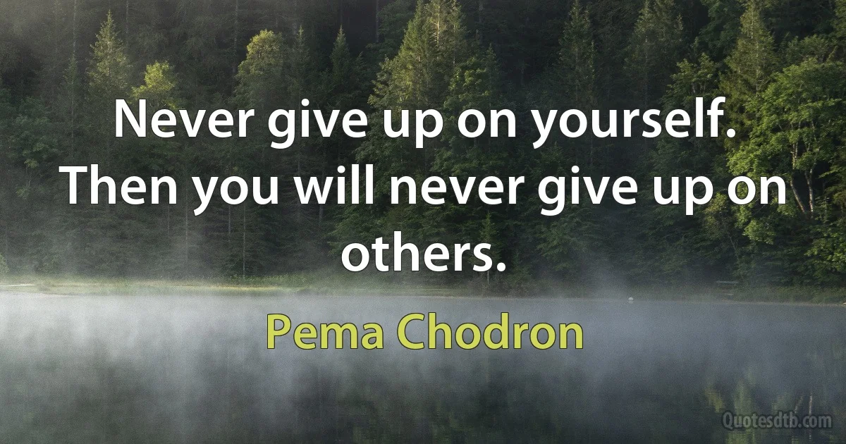 Never give up on yourself. Then you will never give up on others. (Pema Chodron)