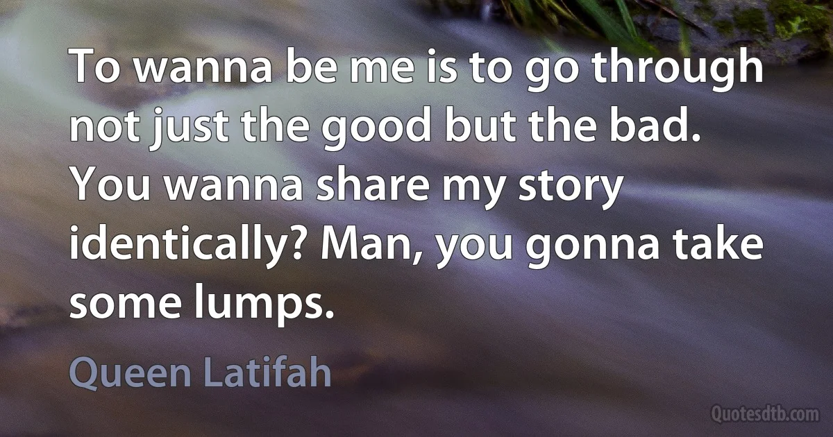 To wanna be me is to go through not just the good but the bad. You wanna share my story identically? Man, you gonna take some lumps. (Queen Latifah)