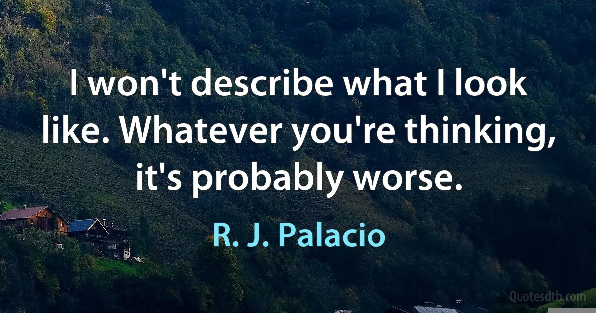 I won't describe what I look like. Whatever you're thinking, it's probably worse. (R. J. Palacio)