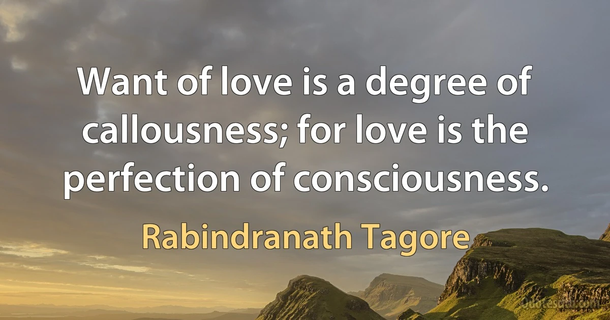 Want of love is a degree of callousness; for love is the perfection of consciousness. (Rabindranath Tagore)