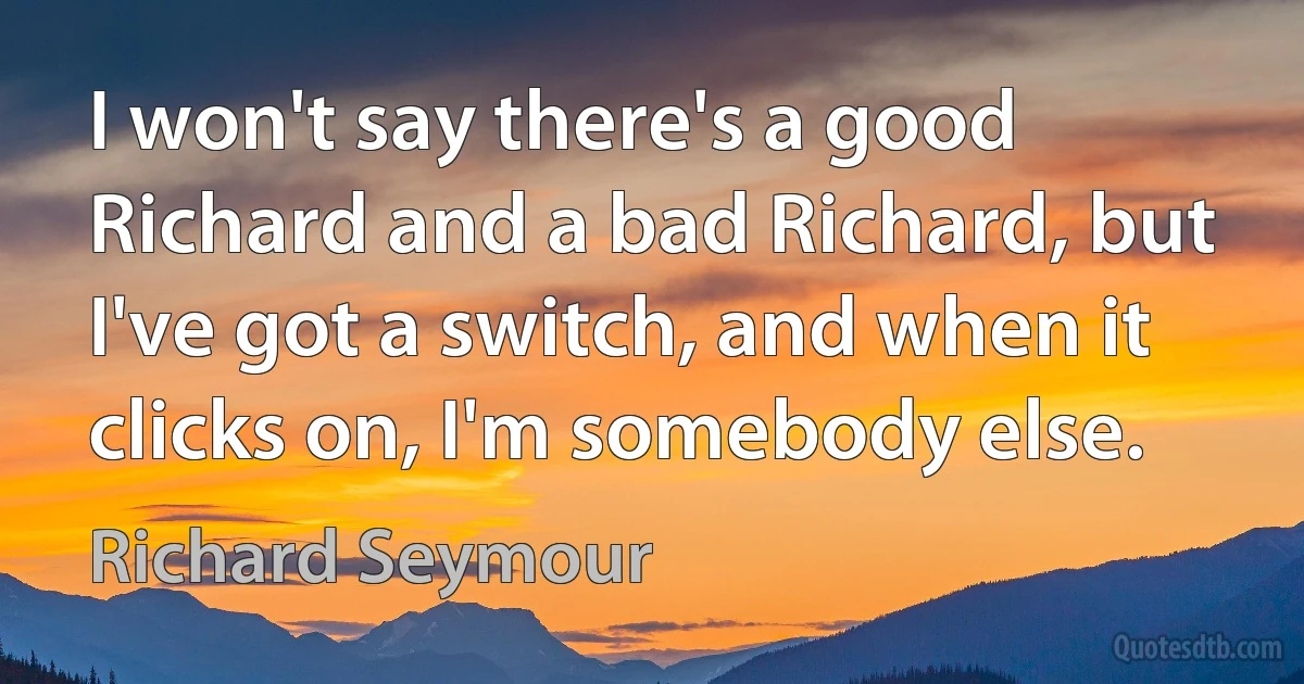 I won't say there's a good Richard and a bad Richard, but I've got a switch, and when it clicks on, I'm somebody else. (Richard Seymour)